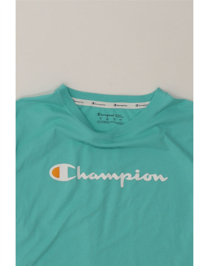 CHAMPION Womens Crop T-Shirt Top UK 14 Medium Turquoise Cotton Vintage Champion and Second-Hand Champion from Messina Hembry 