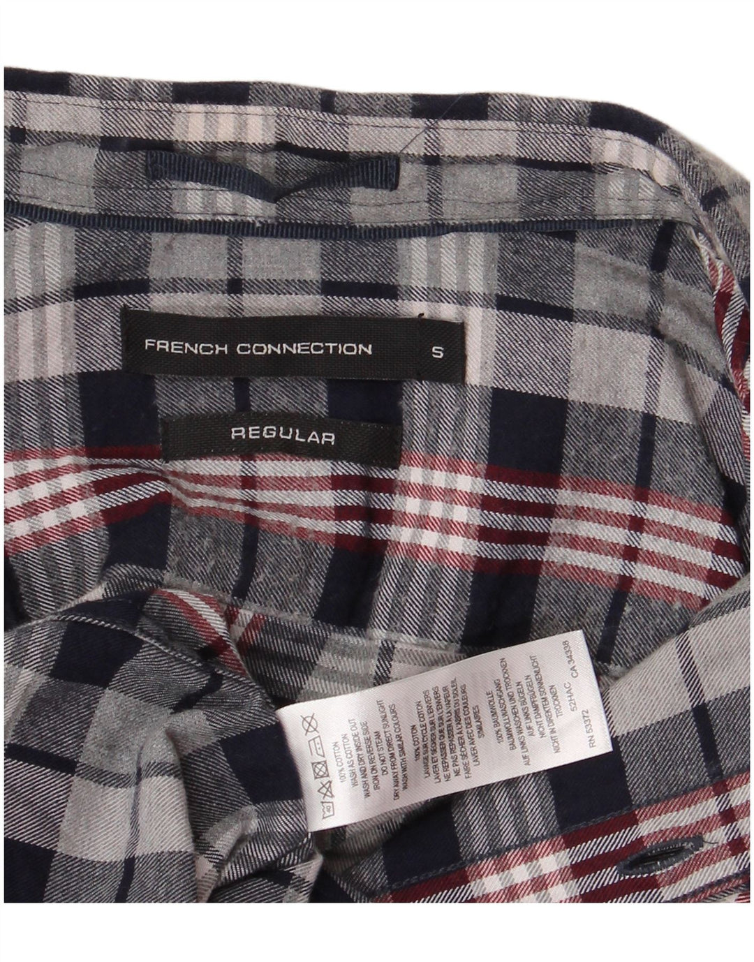 Camisa masculina de flanela de ajuste regular FRENCH CONNECTION pequena xadrez azul marinho