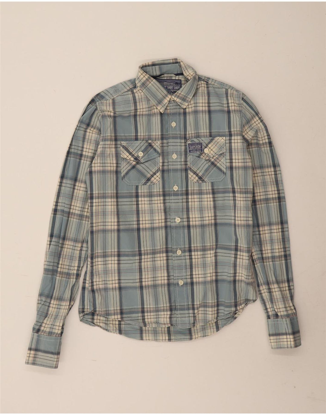 Camisa masculina Superdry algodão xadrez azul médio