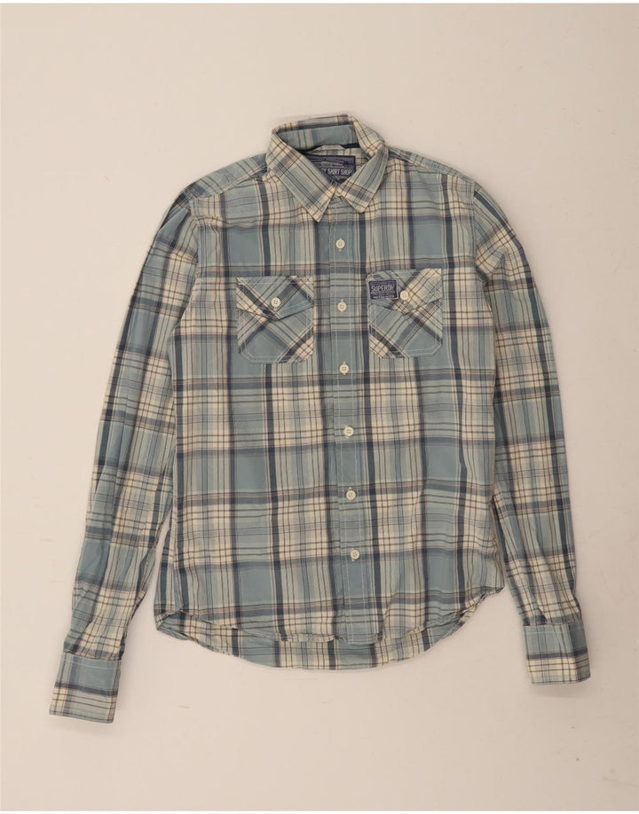 Camisa masculina Superdry algodão xadrez azul médio