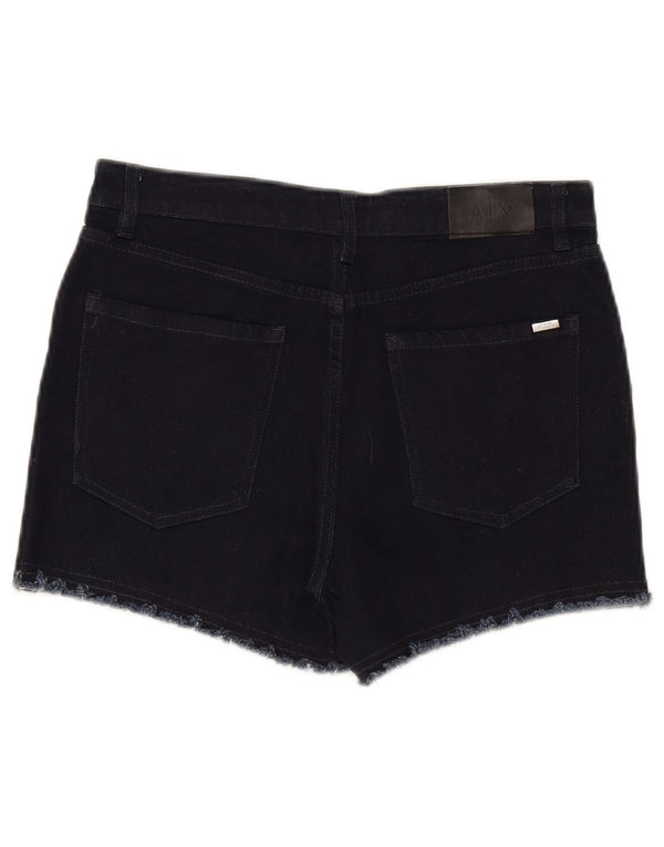 Shorts jeans feminino de cintura média Armani Exchange W26 pequeno algodão preto