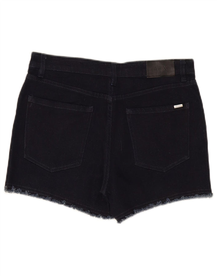 Shorts jeans feminino de cintura média Armani Exchange W26 pequeno algodão preto
