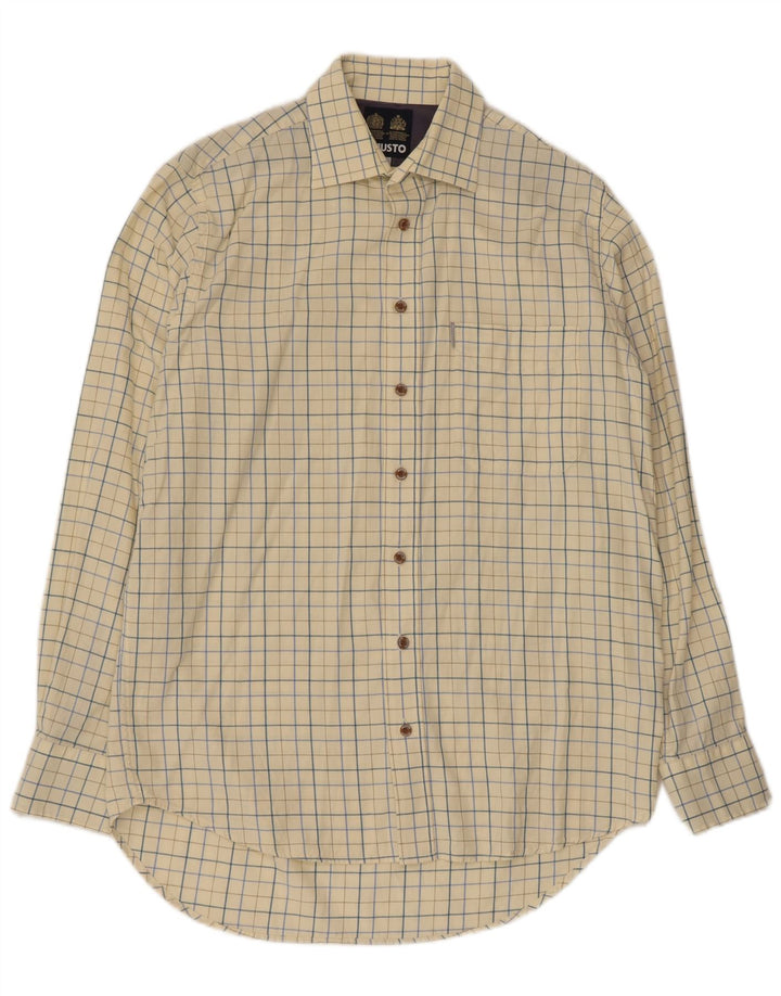 Camisa masculina Musto tamanho 15 1/2 algodão xadrez amarelo médio