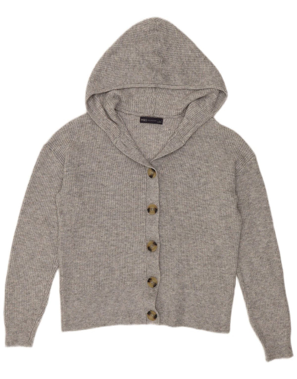 Marks & Spencer Womens Hooded Cardigan Sweater UK 14 Medium Grey Polyester