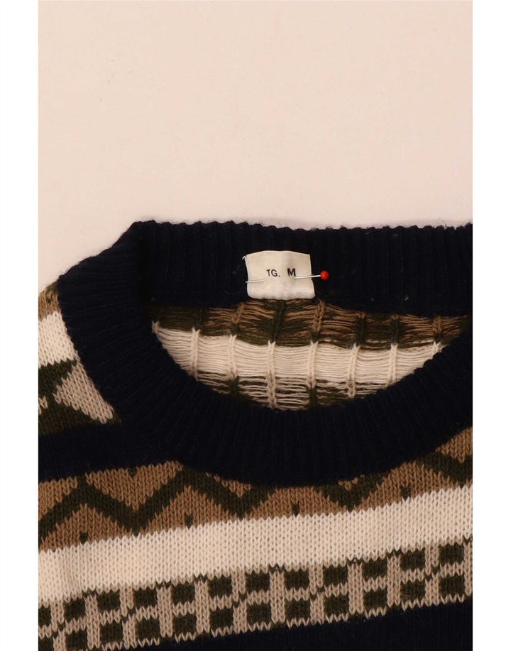 Suéter masculino vintage com gola canoa médio geométrico multicolorido