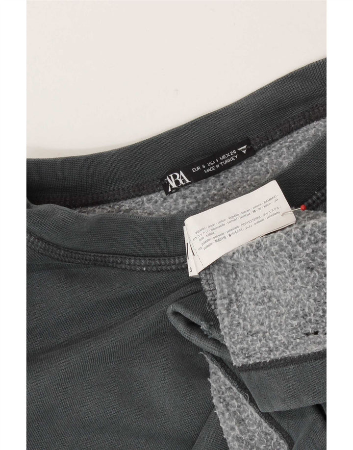 Zara Womens Crop Oversized Moletom Jumper Reino Unido 10 Pequeno Algodão Cinza