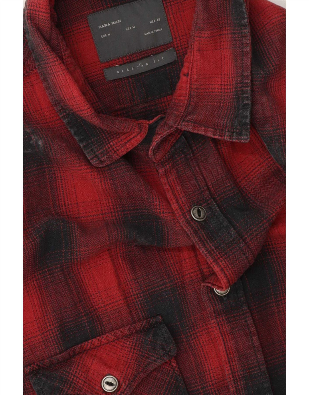 Zara Camisa masculina sem mangas de flanela regular fit médio xadrez vermelho