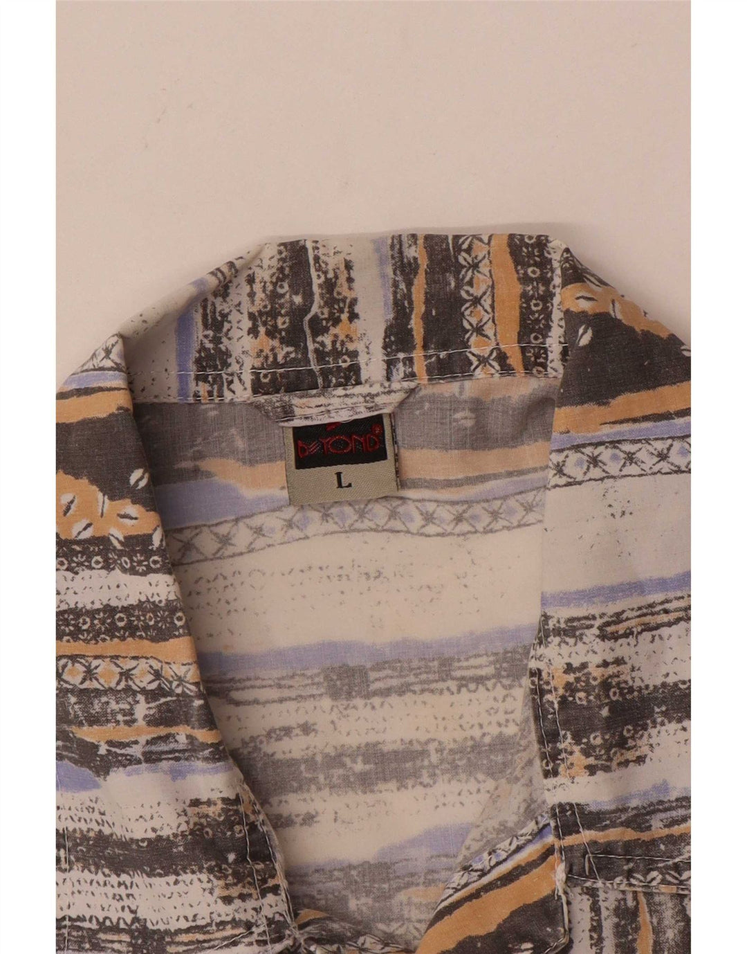 Beyond Camisa masculina de manga curta grande poliéster listrado multicolorido