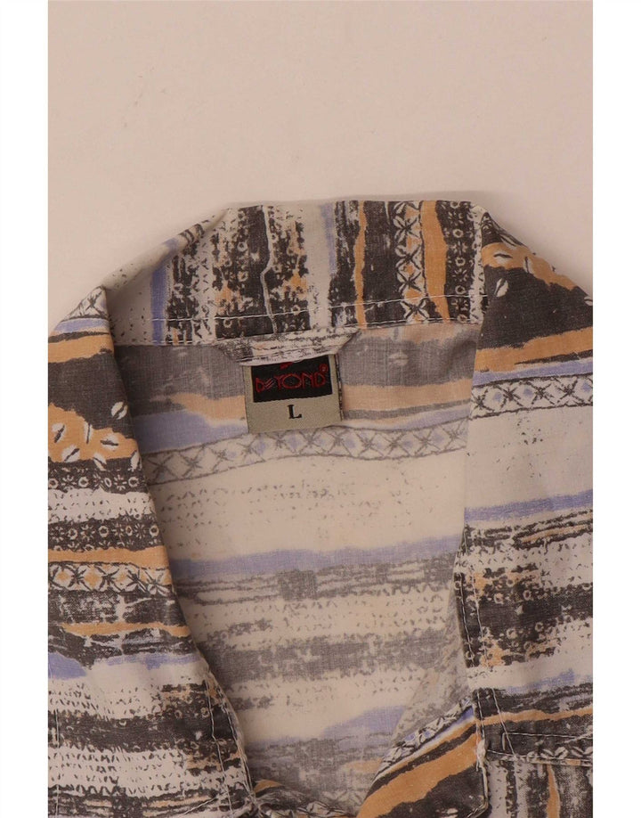 Beyond Camisa masculina de manga curta grande poliéster listrado multicolorido