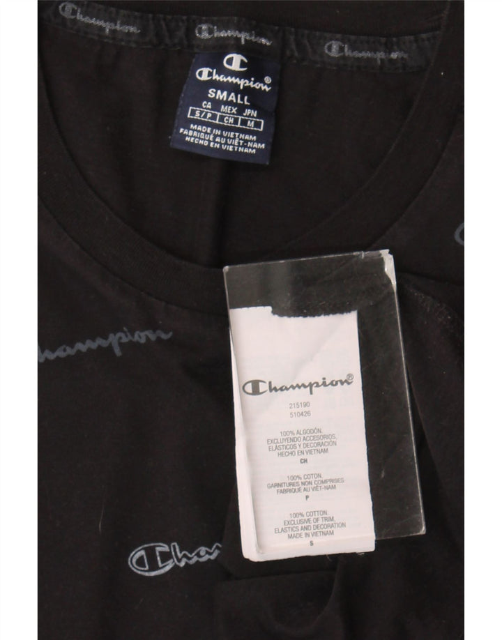 Camiseta masculina gráfica Champion pequena de algodão preto