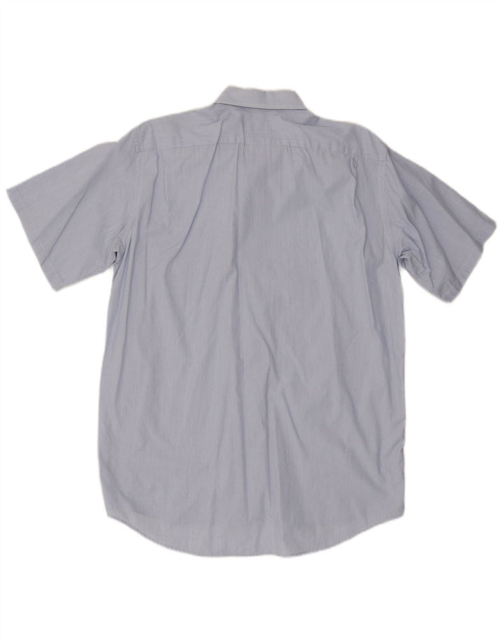 Lacoste Camisa masculina de manga curta tamanho 39 algodão risca de giz azul médio