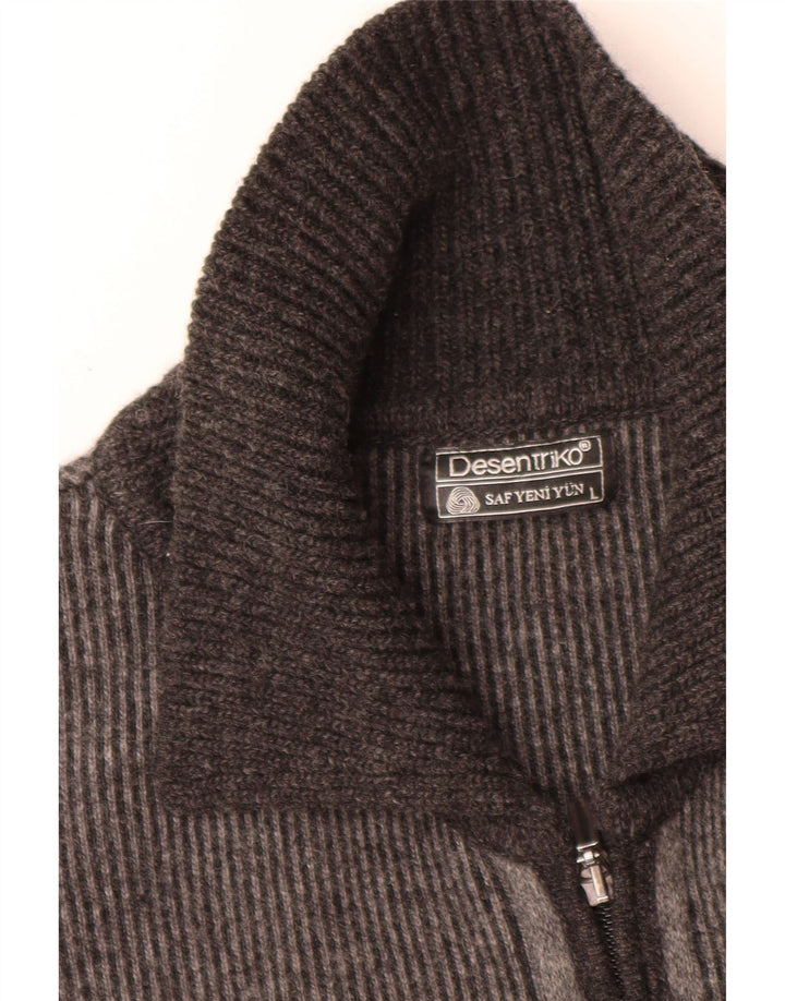 Suéter cardigã masculino vintage grande bloco colorido cinza