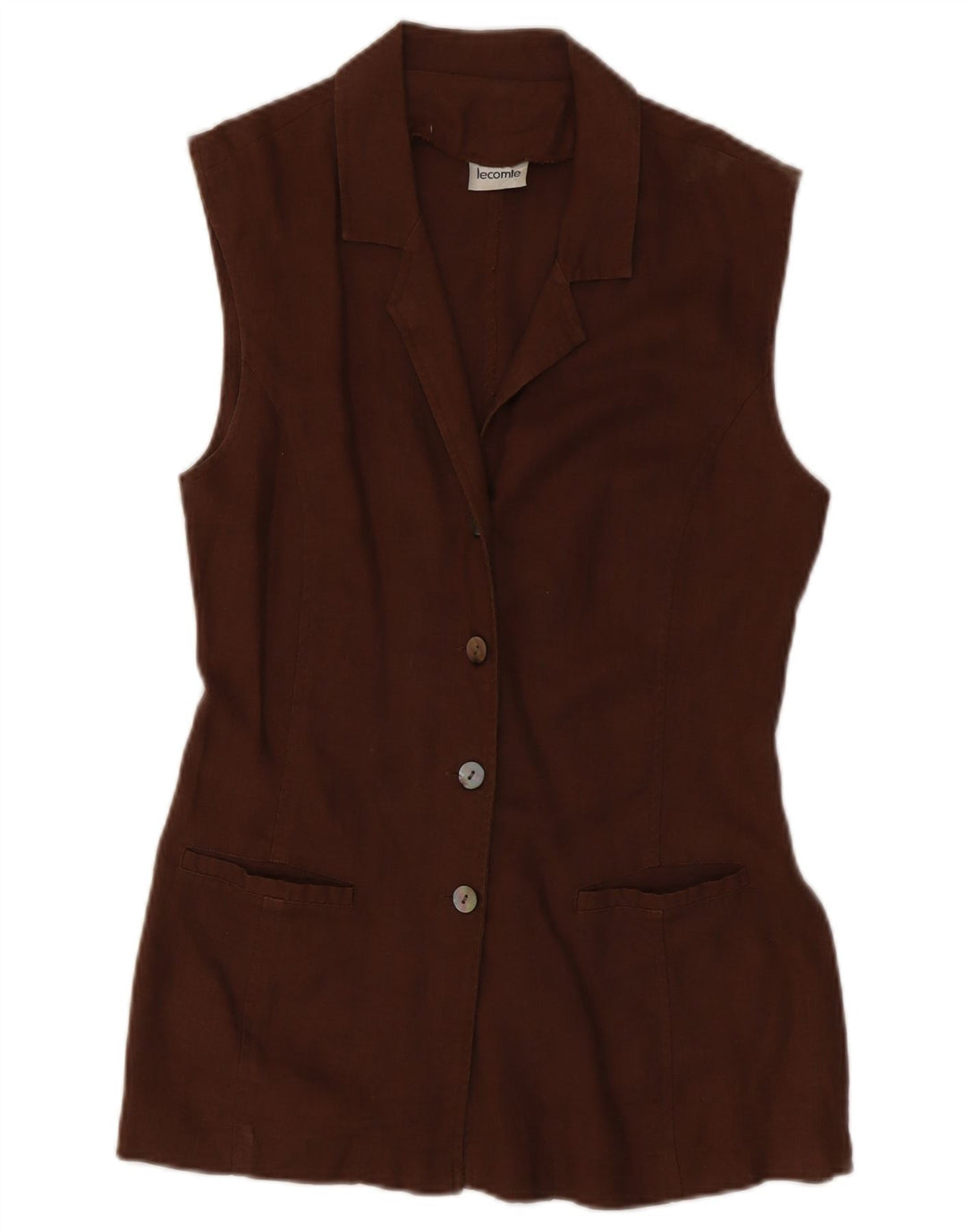 Jaqueta blazer feminina sem mangas com 3 botões Lecomte Reino Unido 10 pequena marrom