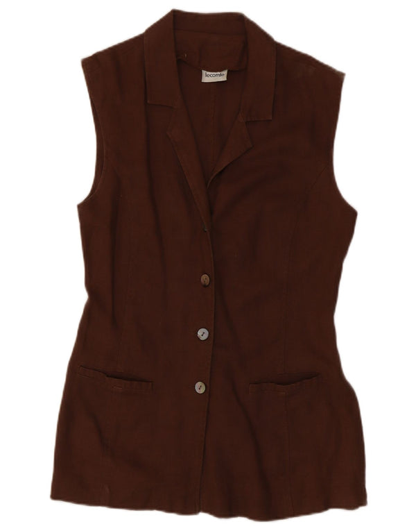 Jaqueta blazer feminina sem mangas com 3 botões Lecomte Reino Unido 10 pequena marrom