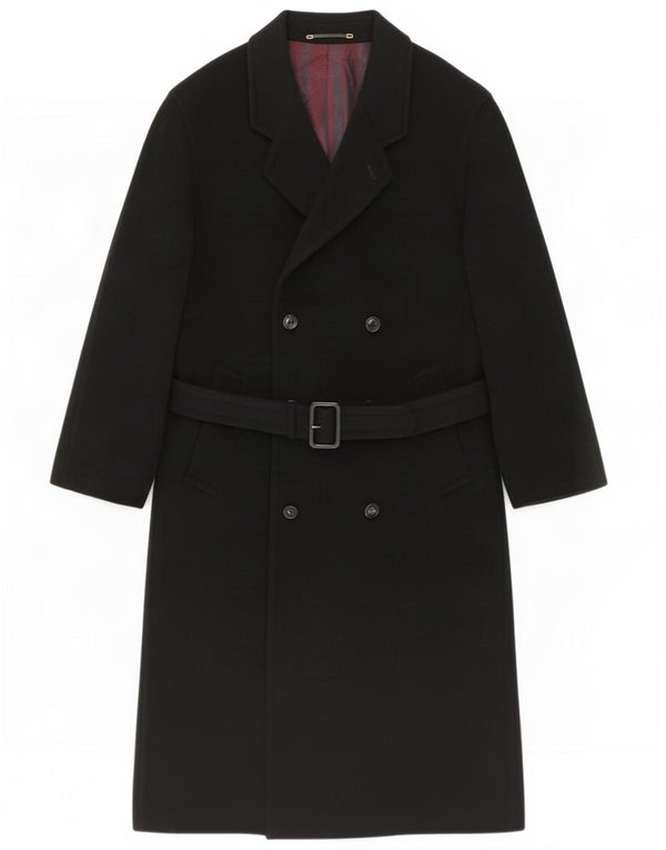 Vintage Mens Double Breasted Coat UK 38 Medium Black Wool