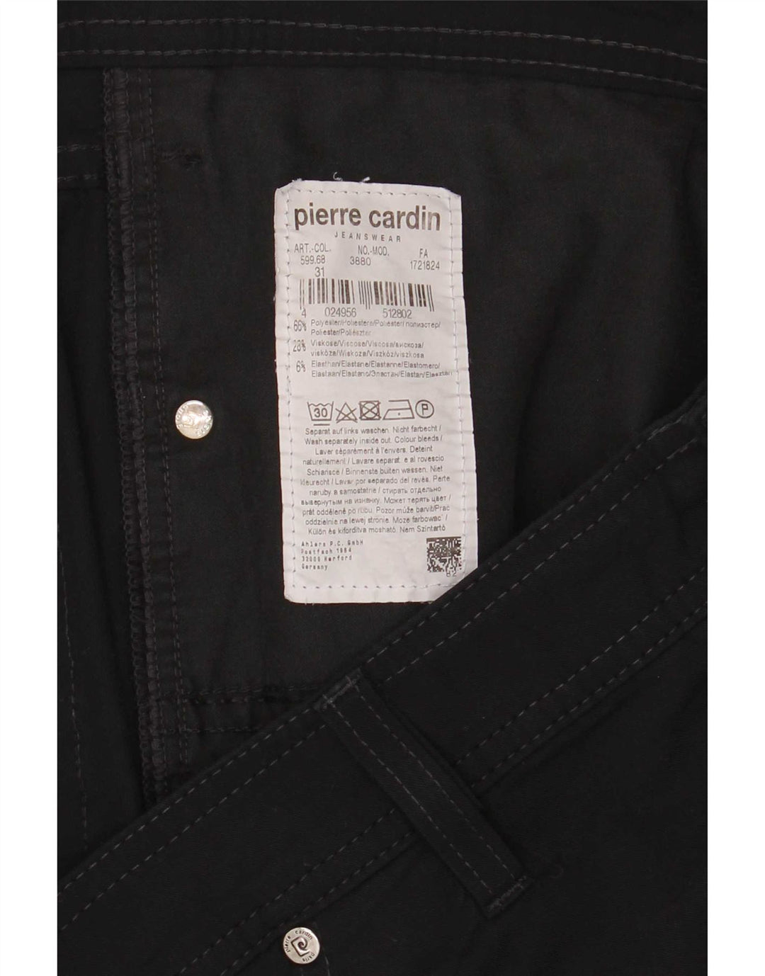 Pierre Cardin Mens Straight Jeans W46 L34 Preto Poliéster