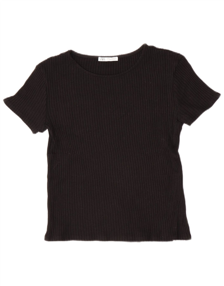 Camiseta Zara Feminina Crop Top UK 12 Médio Preto
