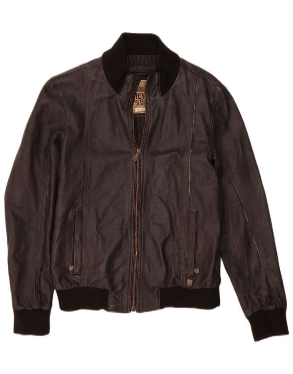 Jaqueta de couro bomber masculina vintage Reino Unido 36 couro marrom pequeno