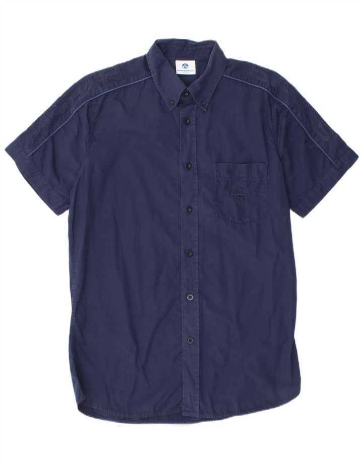 Camisa masculina de manga curta North Sails azul marinho médio algodão