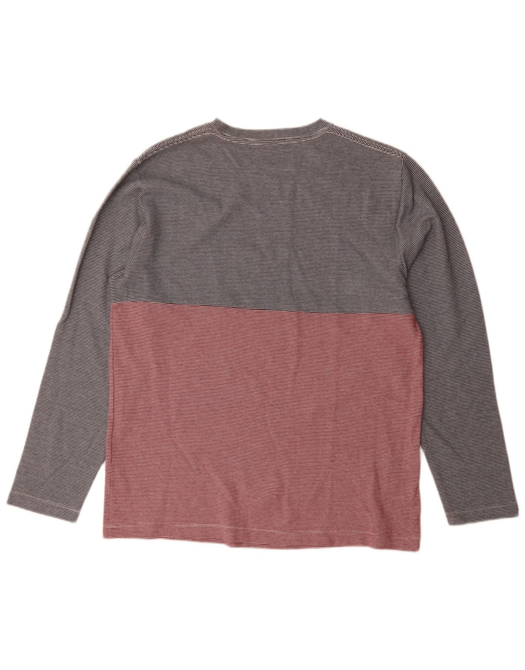 French Connection Mens Top Manga Longa Grande Algodão Listrado Cinza