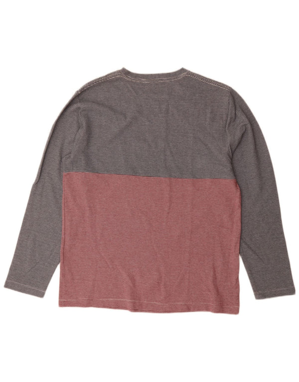 French Connection Mens Top Manga Longa Grande Algodão Listrado Cinza