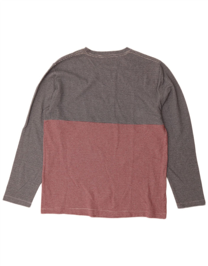 French Connection Mens Top Manga Longa Grande Algodão Listrado Cinza