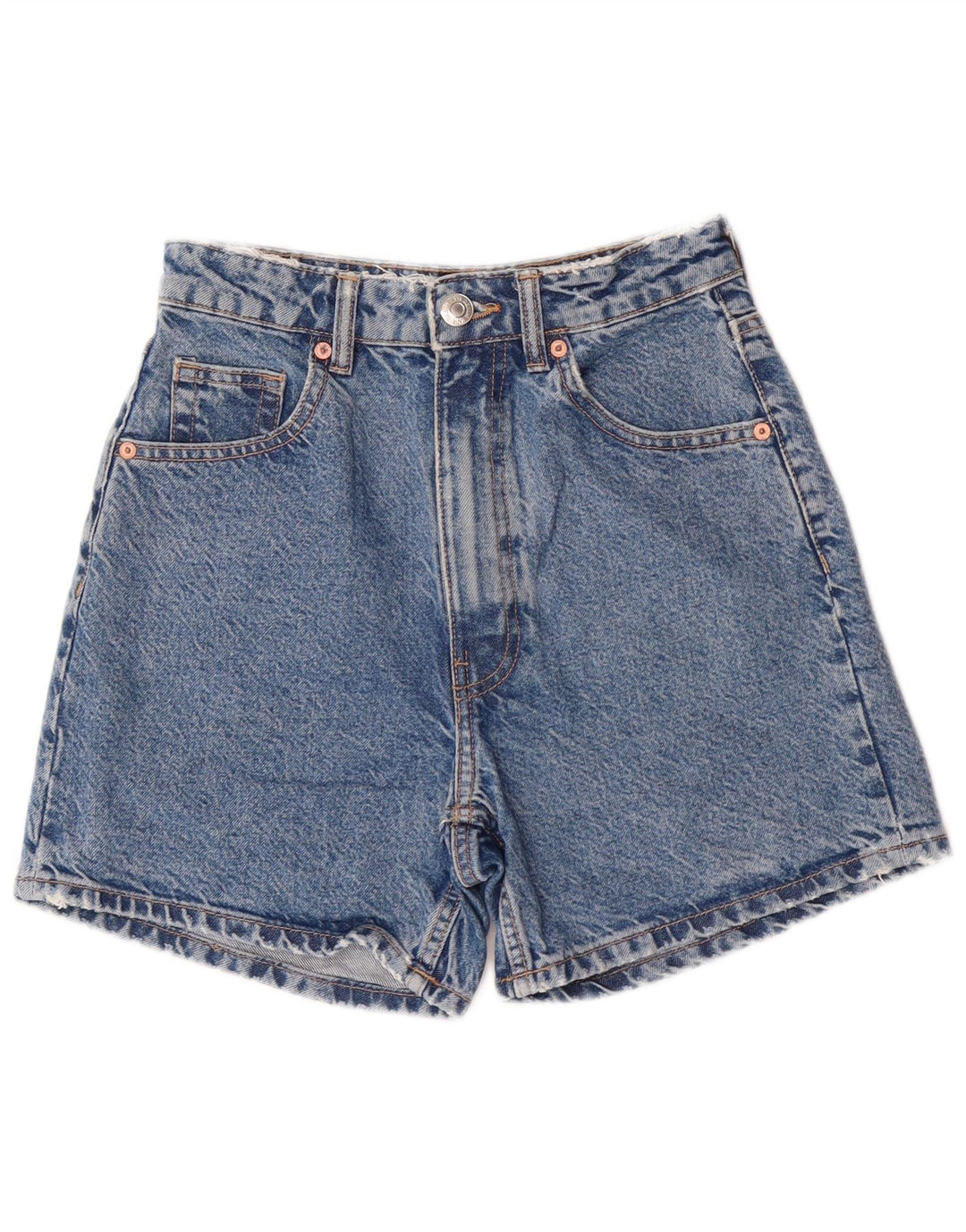 Shorts jeans feminino de cintura alta Zara EU 34 2XS W24 azul algodão clássico