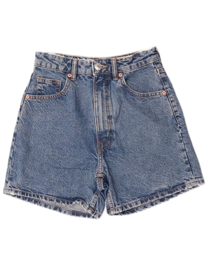 Shorts jeans feminino de cintura alta Zara EU 34 2XS W24 azul algodão clássico