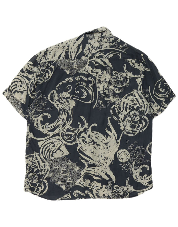 REPORT Mens Short Sleeve Shirt Size 41/42 Large Navy Blue Paisley