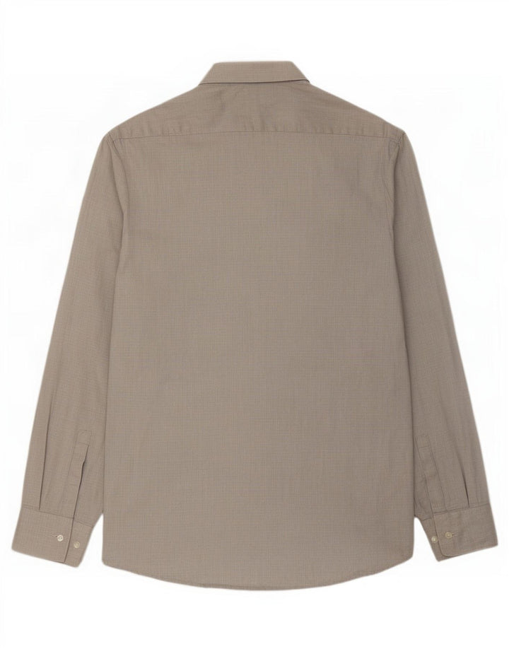 Camisa masculina Hugo Boss tamanho 38 15 algodão listrado cinza médio