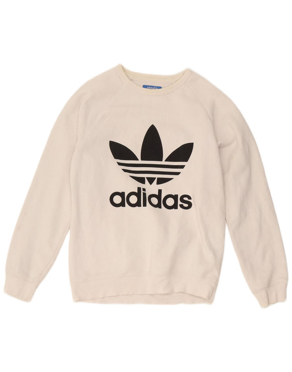 Adidas Mens Graphic Moletom Jumper Pequeno Algodão Branco