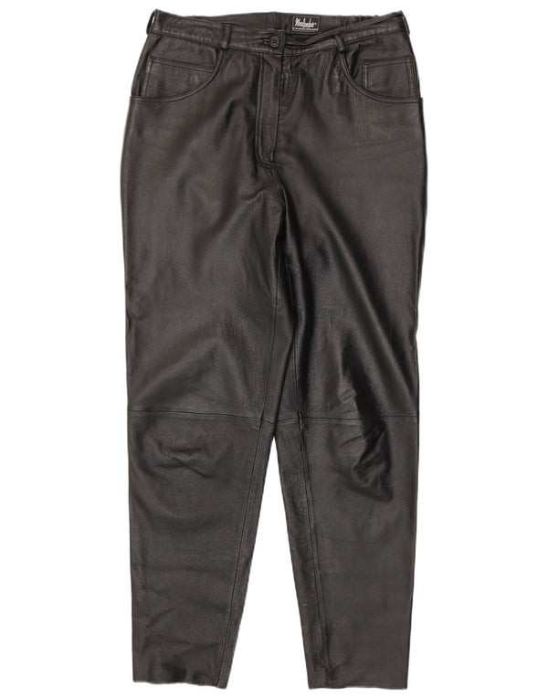 Calça feminina de couro cônico Woodpecker UK 16 grande W34 L31 preta