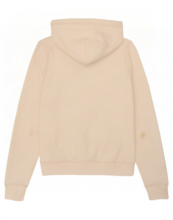 Suéter feminino Hollister com capuz e zíper gráfico Reino Unido 12 algodão branco médio