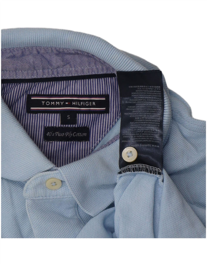 Camisa polo masculina Tommy Hilfiger pequena azul algodão