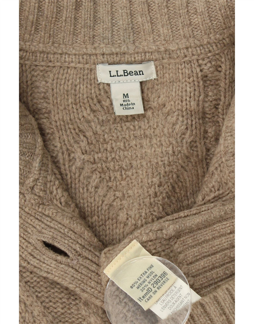 Suéter cardigã feminino L.L.BEAN Reino Unido 12 lã merino bege médio