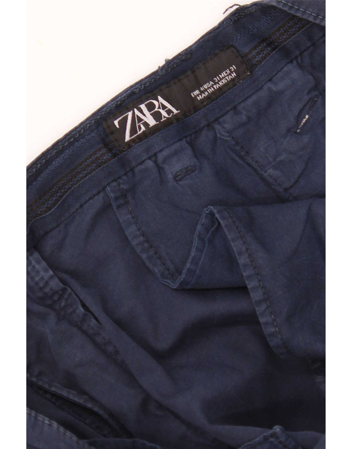 Zara Mens Calças Slim Cropped EU 40 Médio W31 L26 Azul Marinho