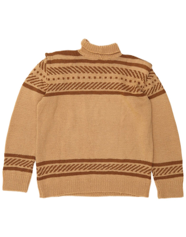 Suéter feminino VINTAGE com gola redonda Reino Unido 16 grande listrado bege