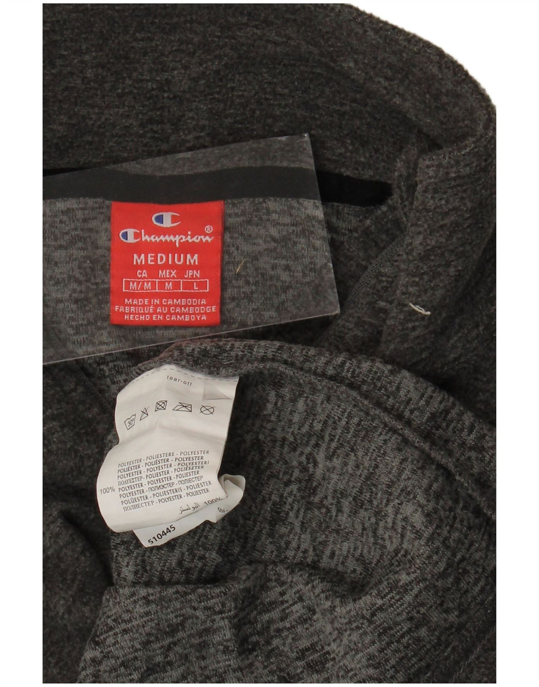 CHAMPION Suéter masculino de lã com gola e zíper, poliéster manchado cinza médio