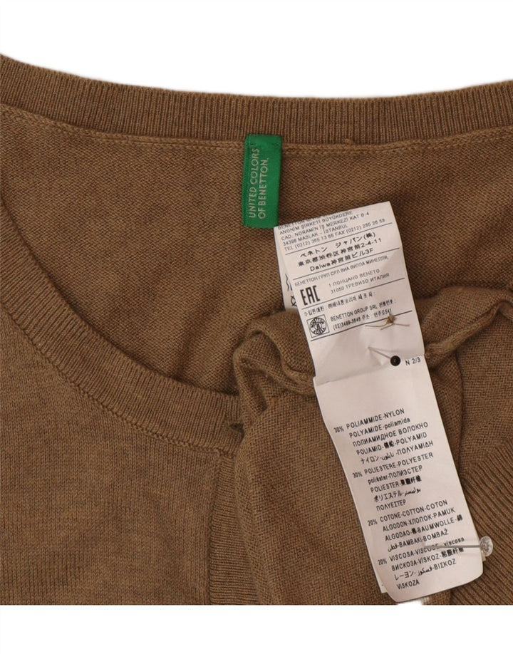 Suéter cardigã feminino Benetton UK 12 poliamida marrom médio