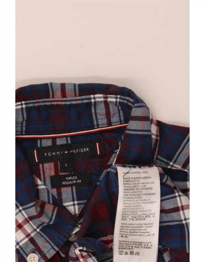 Camisa masculina Tommy Hilfiger Flex Regular Fit grande algodão xadrez azul marinho
