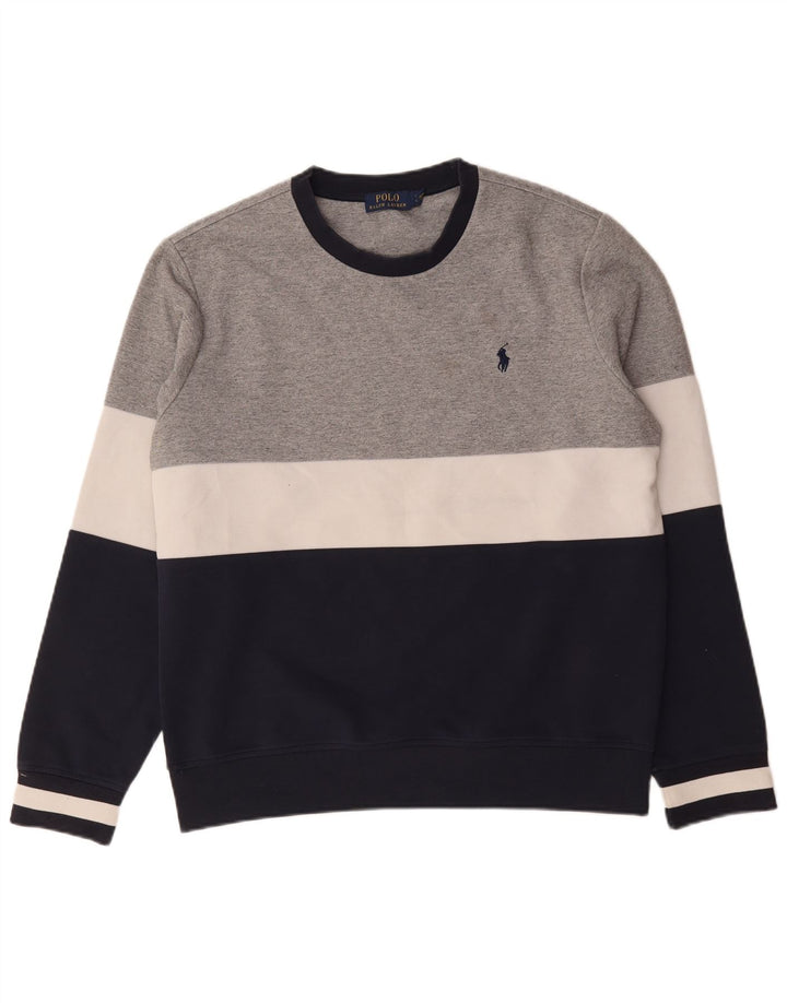 Polo Ralph Lauren moletom masculino jumper grande cinza colorblock poliéster