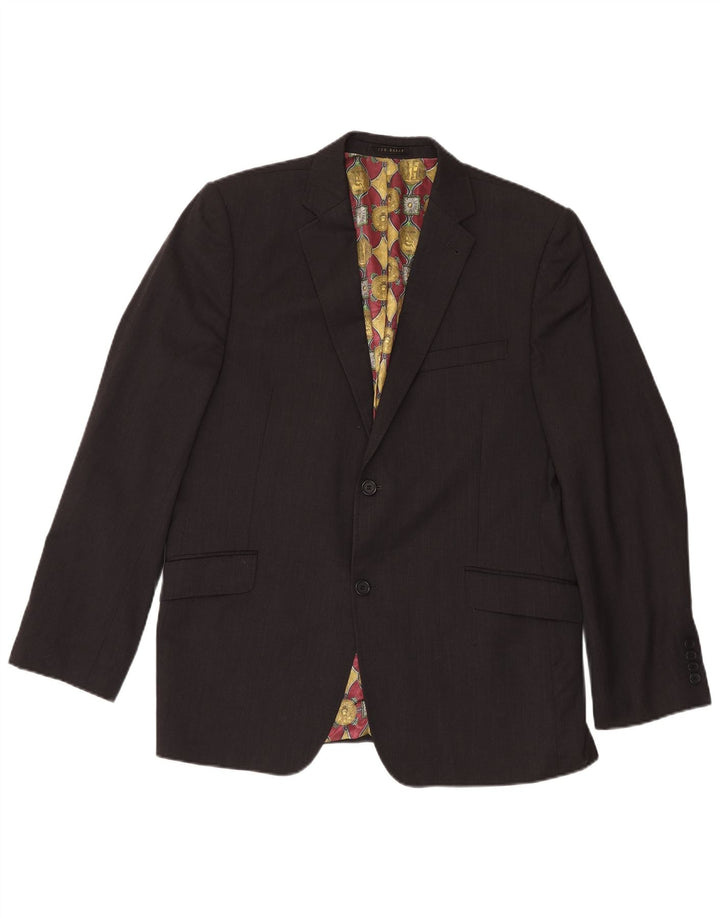 Jaqueta blazer masculina de 2 botões Ted Baker Reino Unido 44 2XL lã preta