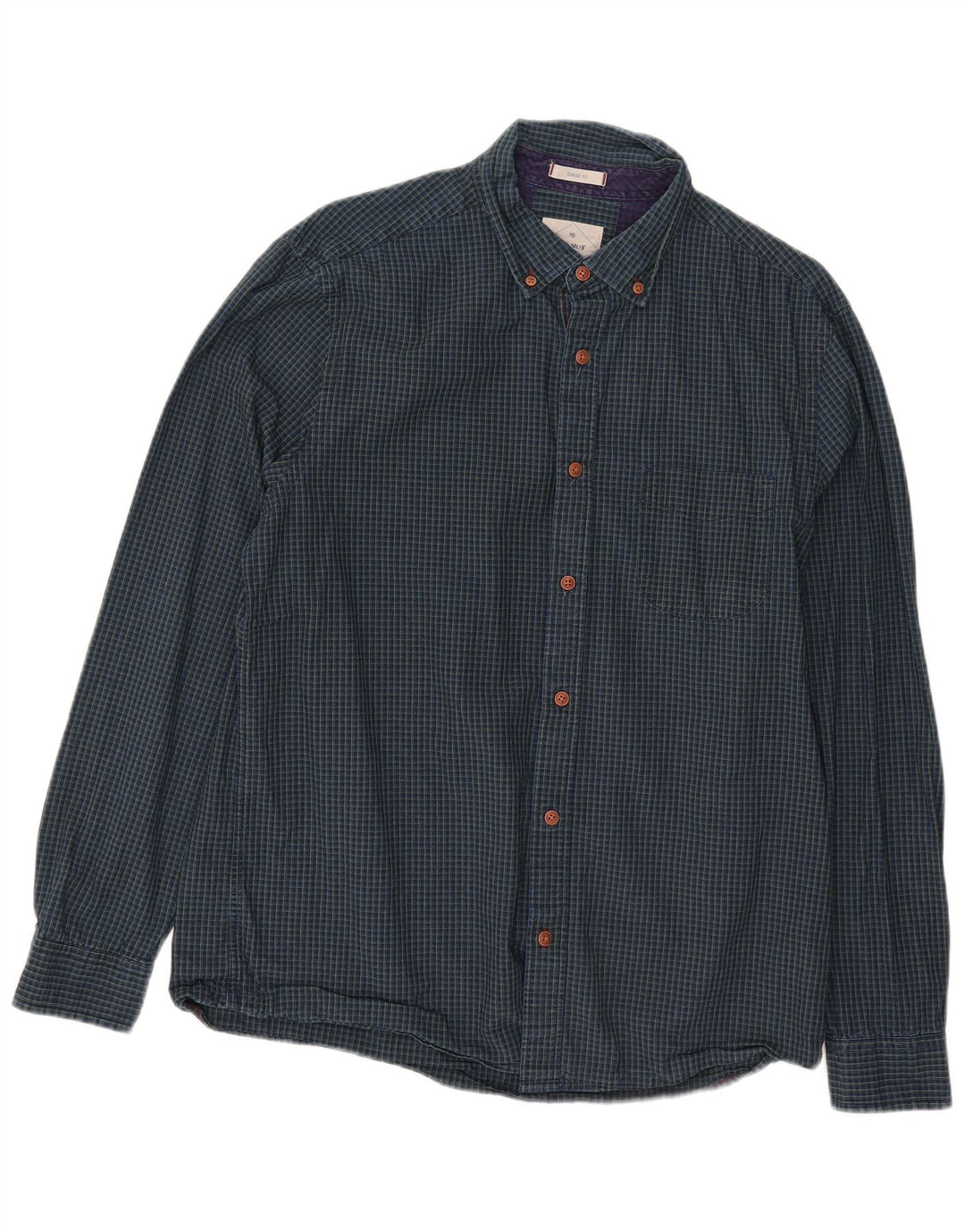 White Stuff Camisa masculina clássica de ajuste grande algodão xadrez azul