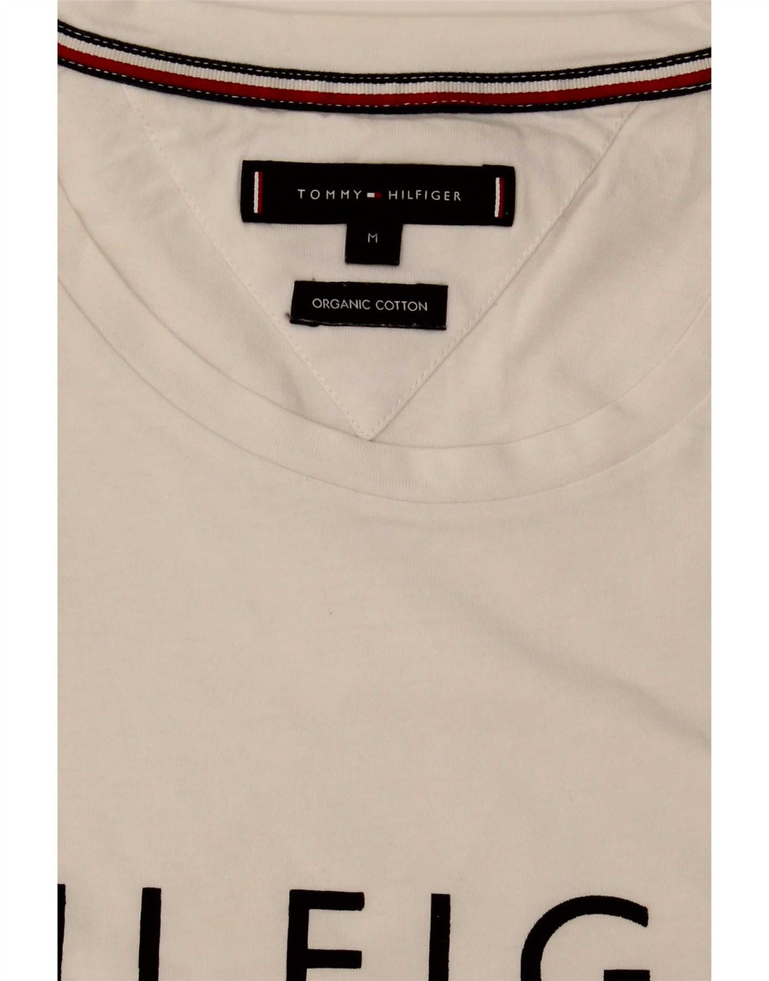 Tommy Hilfiger Camiseta masculina gráfica Top médio algodão branco