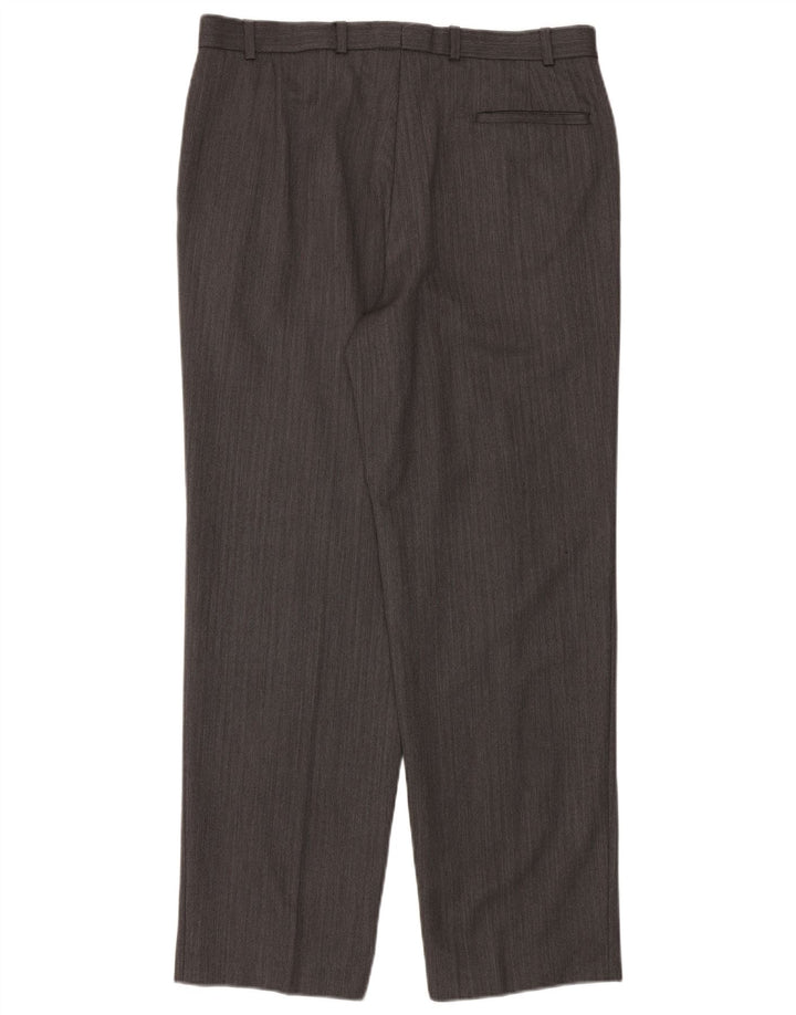 Calça masculina de terno reto Marks & Spencer W36 L31 lã espinha de peixe cinza