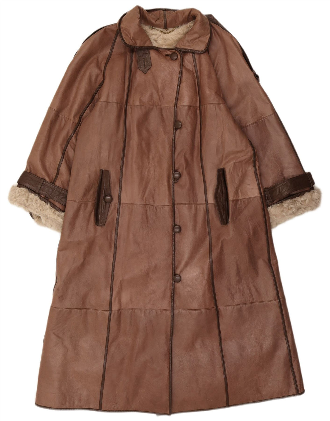 Casaco de couro feminino vintage UK 14 marrom médio