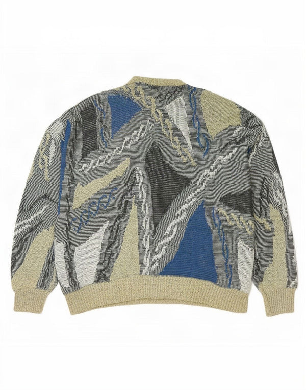 Suéter vintage masculino abstrato com gola redonda grande multicolorido