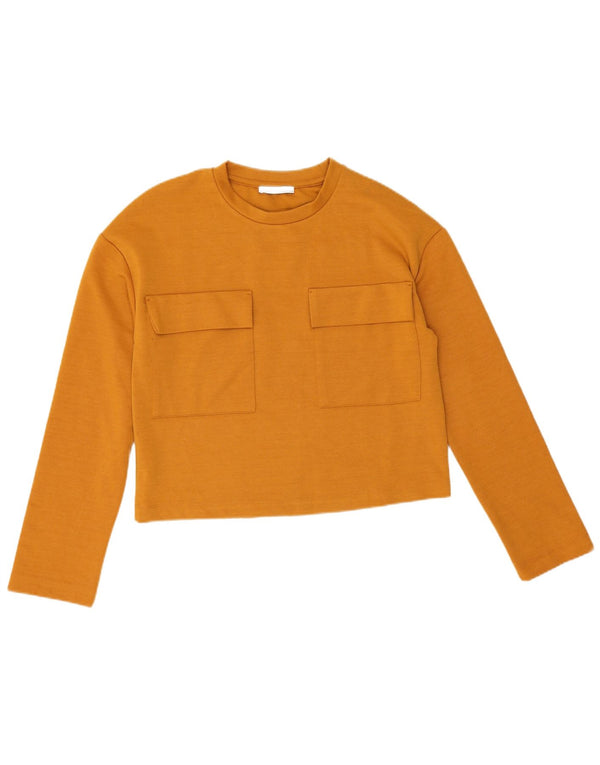 Top feminino Zara manga comprida UK 10 pequeno laranja