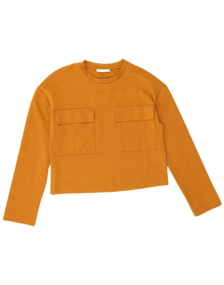 Top feminino Zara manga comprida UK 10 pequeno laranja