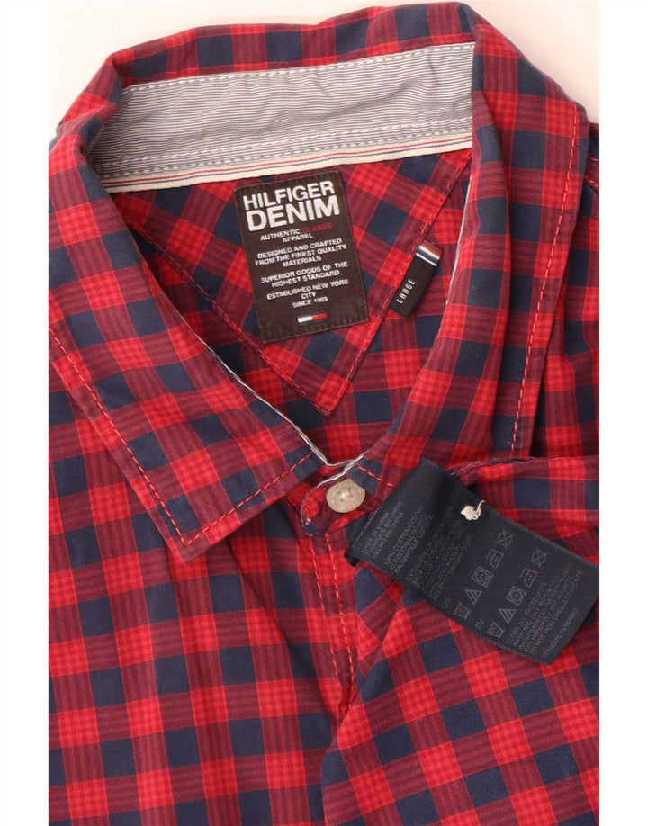 Camisa masculina Tommy Hilfiger grande xadrez vermelho algodão